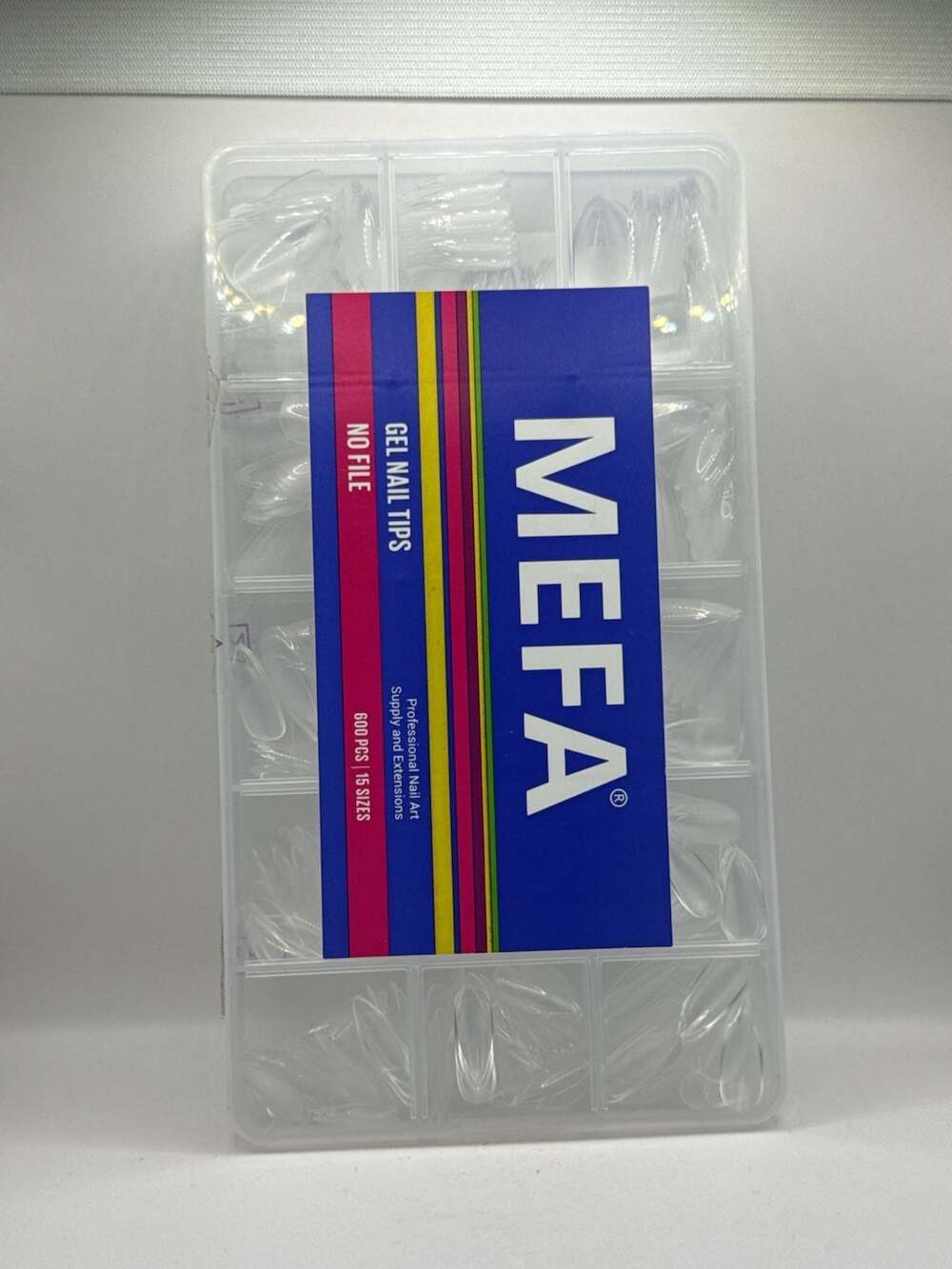 MEFA Gel Nail Tips 600 Pcs 15 Sizes Clear Professional